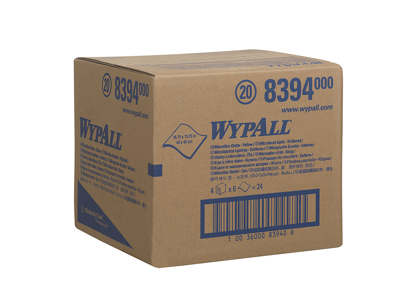 WypAll® Mikrofasertücher 8394 - 6 gelbe, 40 x 40 cm große Tücher pro Päckchen (Karton enthält 4 Päckchen). - 8394