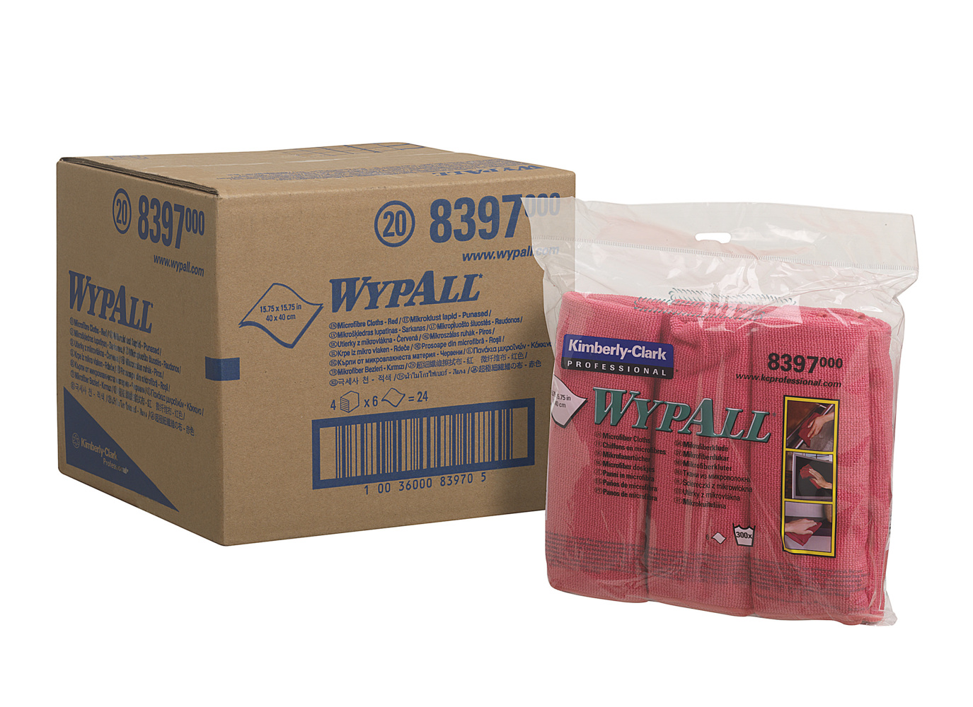 WypAll® Mikrofasertücher 8397 - 6 rote, 40 x 40 cm große Tücher pro Päckchen (Karton enthält 4 Päckchen) - 8397