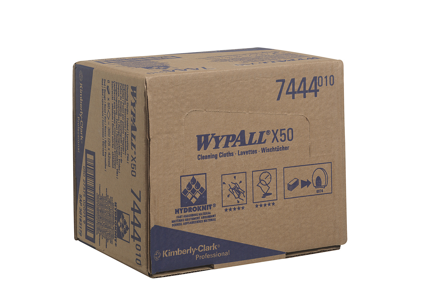 WypAll® X50 Farbcodierte Reinigungstücher 7444 Rot 6 Packungen x 50 Farbcodierte Wischtücher mit Interfold-Faltung (insges. 300) - 7444