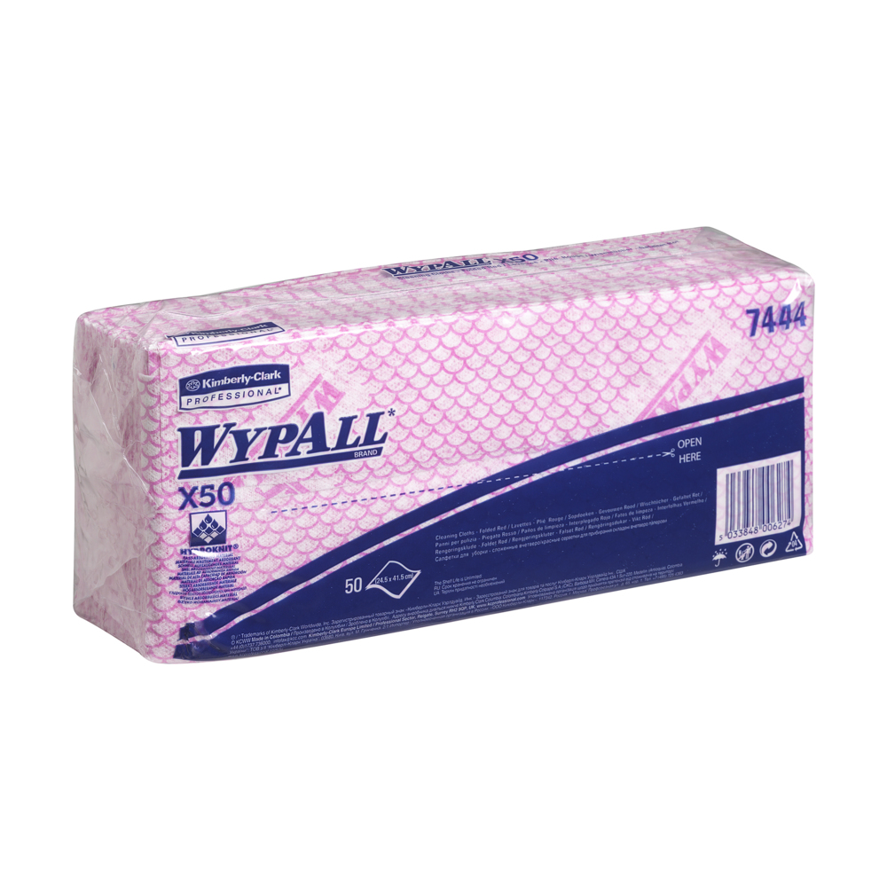 WypAll® X50 Farbcodierte Reinigungstücher 7444 Rot 6 Packungen x 50 Farbcodierte Wischtücher mit Interfold-Faltung (insges. 300) - 7444