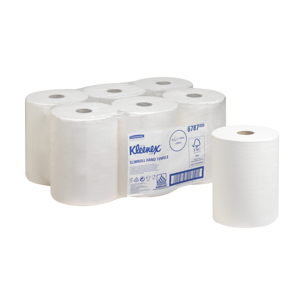 Kleenex® Slimroll™-Handtücher 6787 – 6 x 100 m lange, weiße, 1-lagige Rollen - 6787