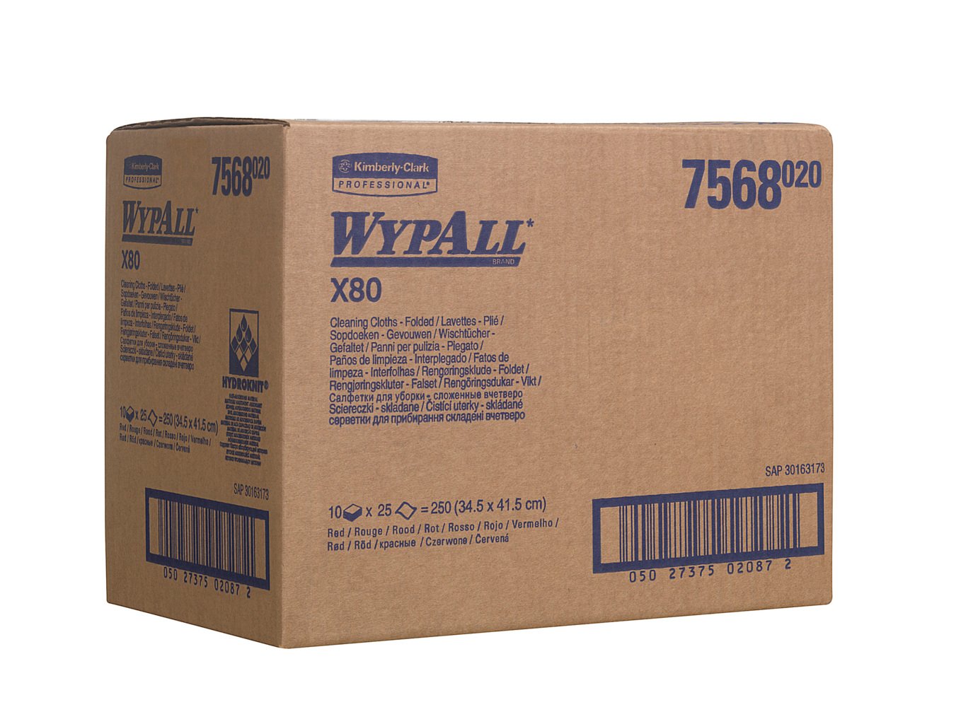 WypAll® X80 Farbcodierte Reinigungstücher 7568 – Reinigungstücher Rot – 10 Packungen x 25 Reinigungstücher für hohe Beanspruchung (insges. 250) - 7568