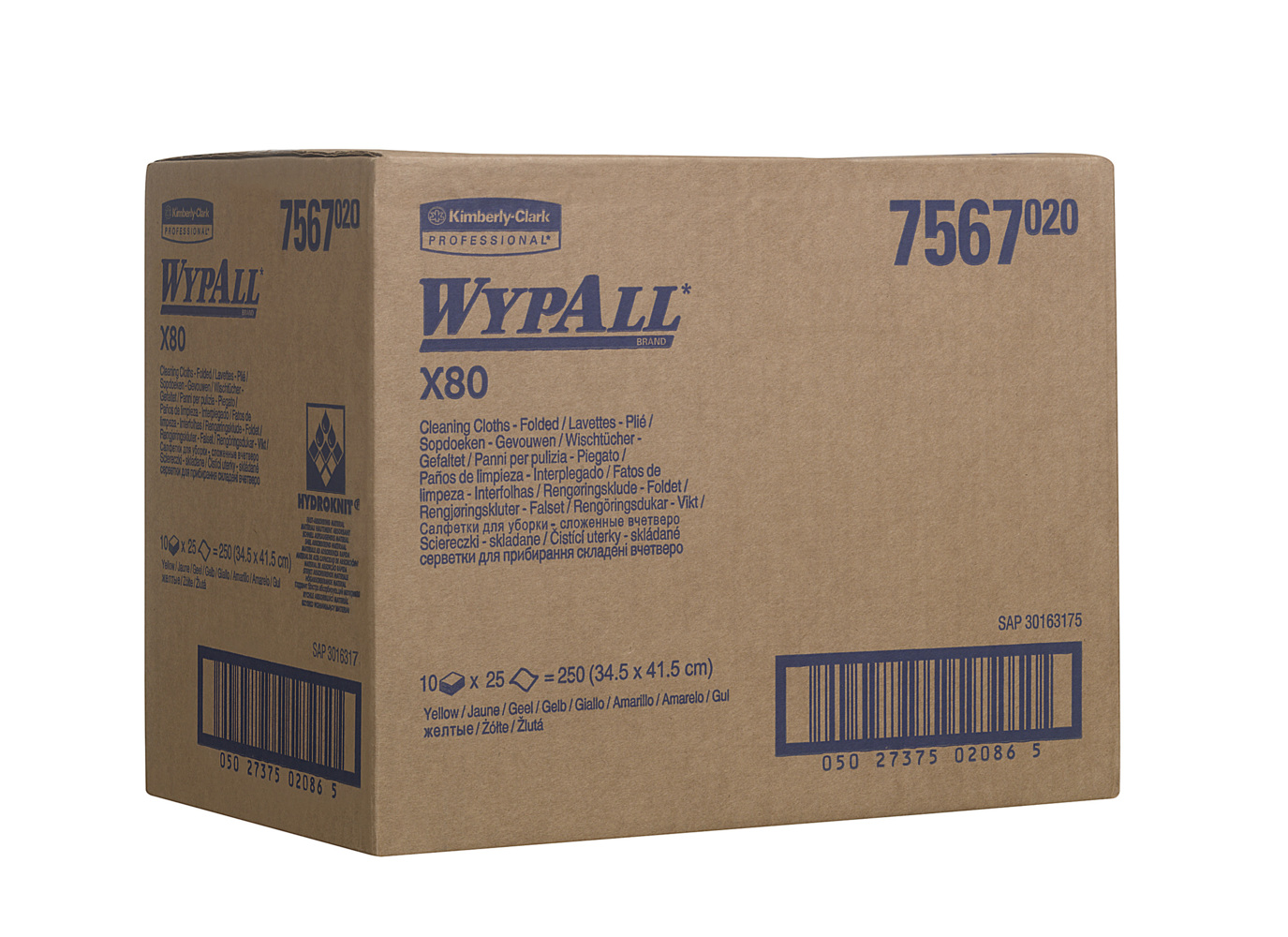 WypAll® X80 Farbcodierte Reinigungstücher 7567 – Reinigungstücher Gelb – 10 Packungen x 25 Reinigungstücher für hohe Beanspruchung (insges. 250) - 7567