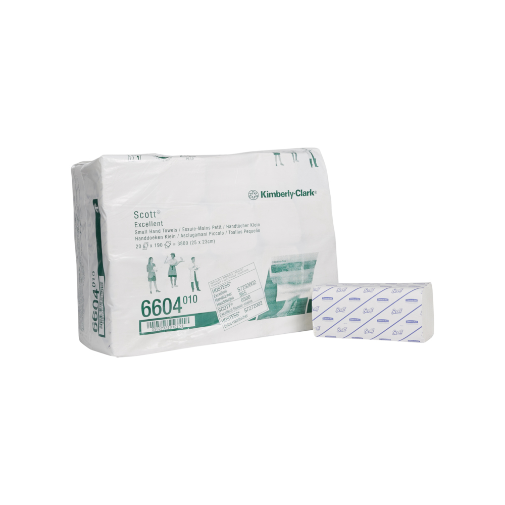 Scott® Excellent Interfolded Handtücher 6604 – 190 weiße, 2-lagige Tücher pro Packung (Karton enthält 20 Packungen) - 6604