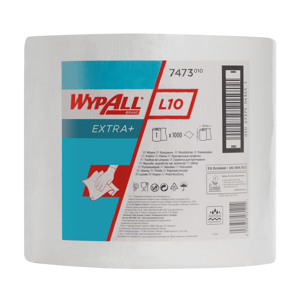 WypAll® L10 Extra+ Wischtücher 7473 auf der Großrolle – 1 Rolle mit 1.000 weißen, 1-lagigen Wischtüchern - 7473