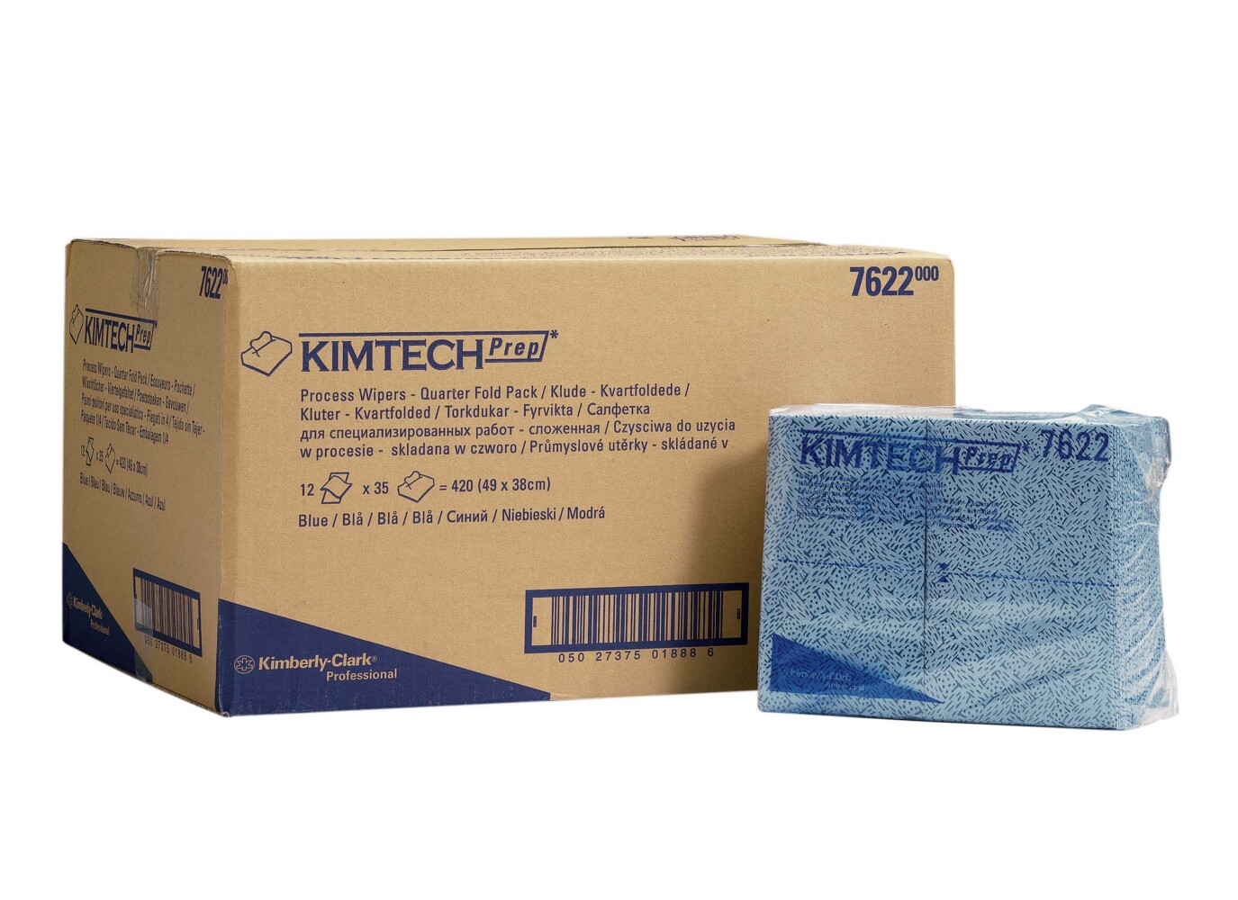 Kimtech® Prozesswischtücher 7622 - 35 viertelgefaltete, blaue Wischtücher pro Packung (Karton enthält 12 Packungen) - 7622
