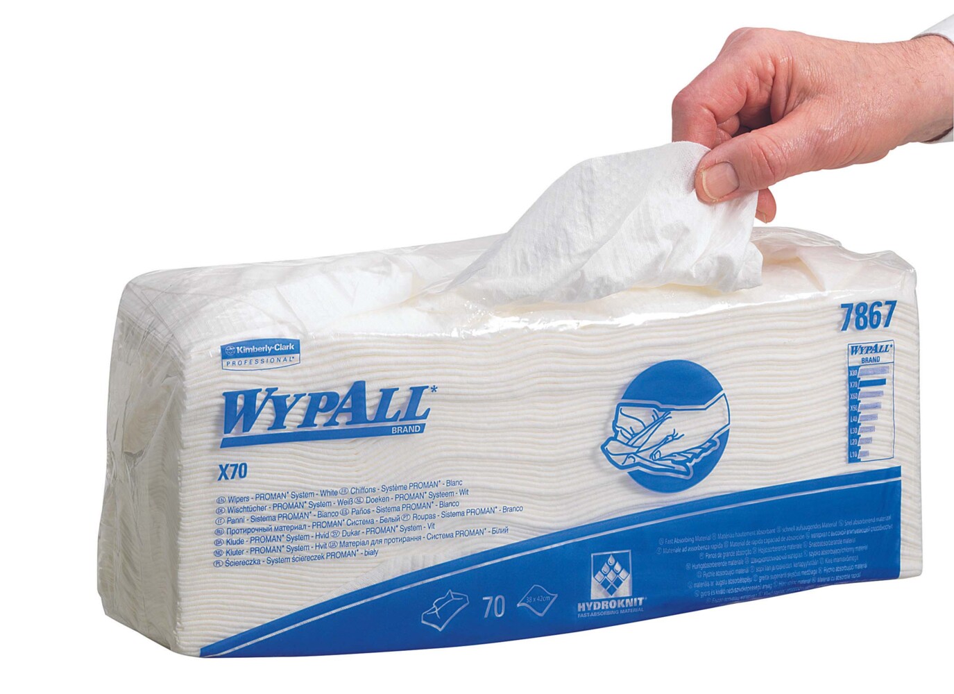 WypAll® X70 Tücher 7867 – 6 Packungen mit jeweils 70 weißen, 1-lagigen, gefalteten Tüchern - 7867
