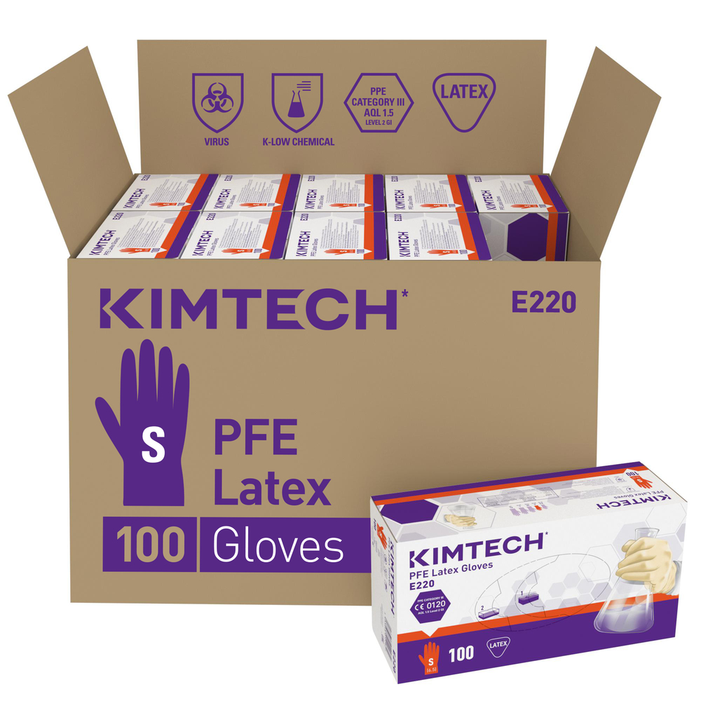 Kimtech™ PFE Latex beidseitig tragbare Handschuhe E220 – Natur, S, 10x100 (1.000 Handschuhe) - E220