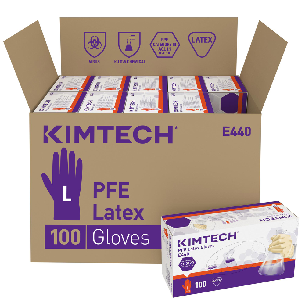 Kimtech™ PFE Latex beidseitig tragbare Handschuhe E440 – Natur, L, 10x100 (1.000 Handschuhe) - E440