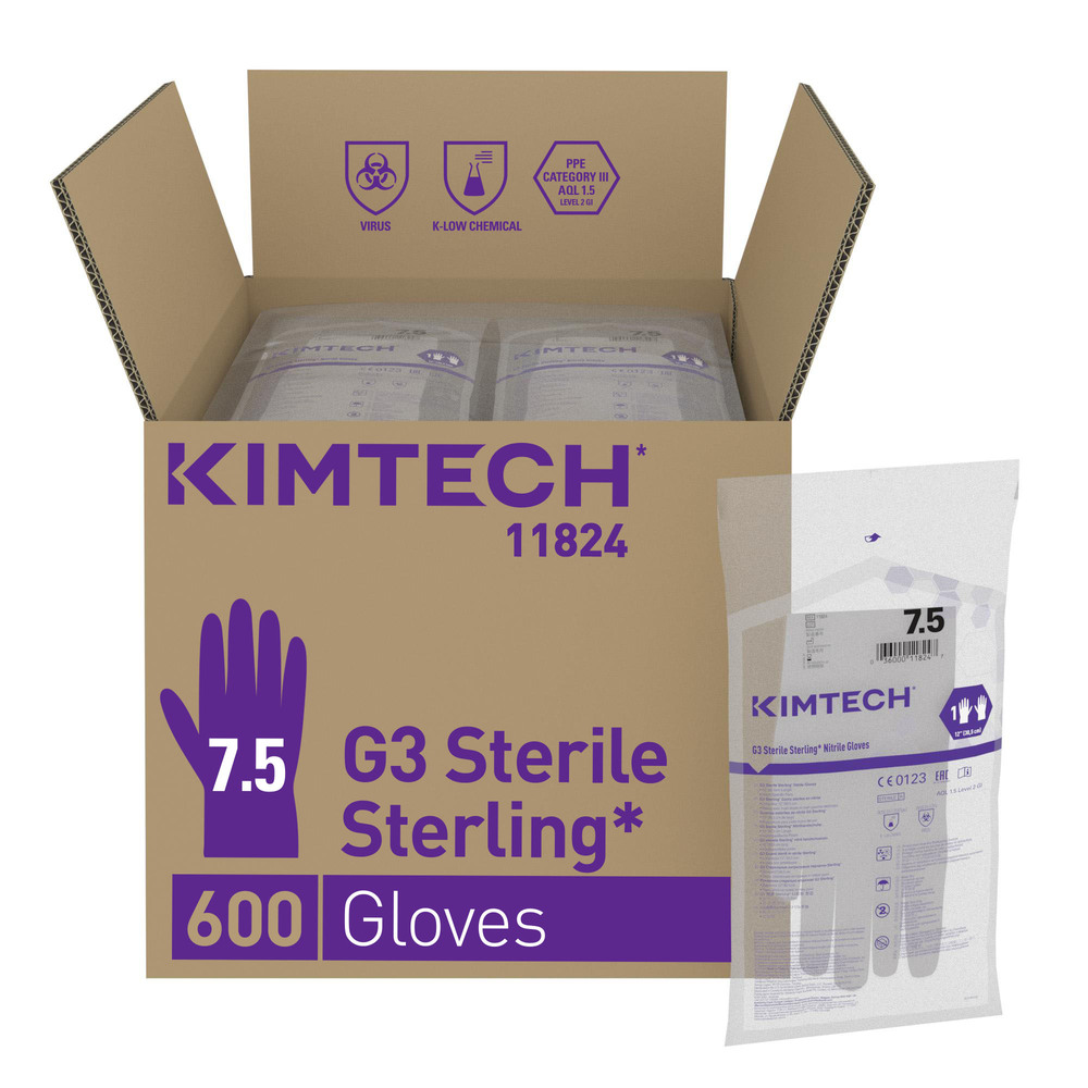 Kimtech™ G3 Sterling™ sterile handspezifische Nitrilhandschuhe 11824 – Grau, 7,5, 10x30 (300 Handschuhe), Länge: 30,5 cm - 11824