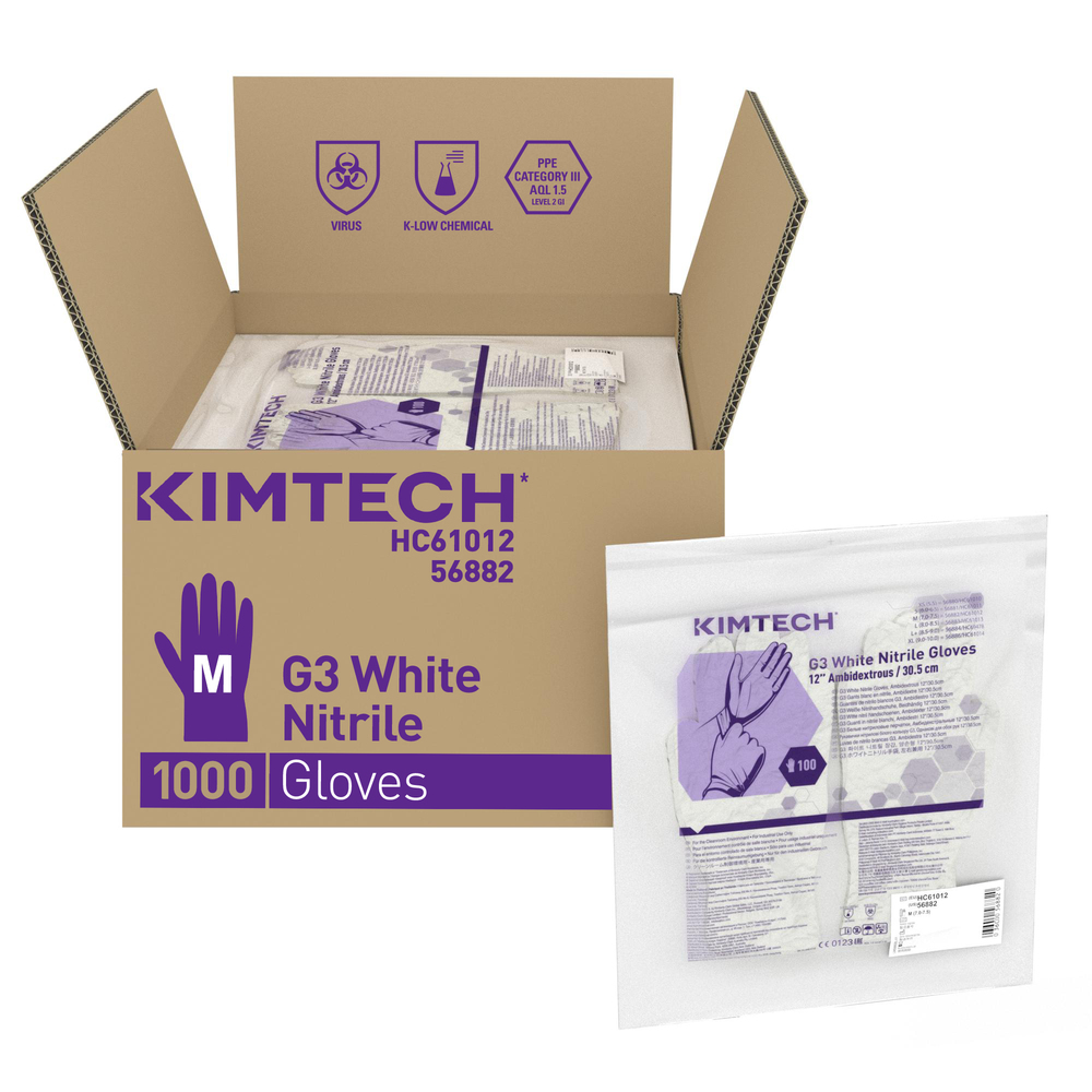 Kimtech™ G3 White Nitrile beidseitig tragbare Handschuhe HC61012 – Weiß, M, 10x100 (1.000 Handschuhe), Länge: 30,5 cm - HC61012