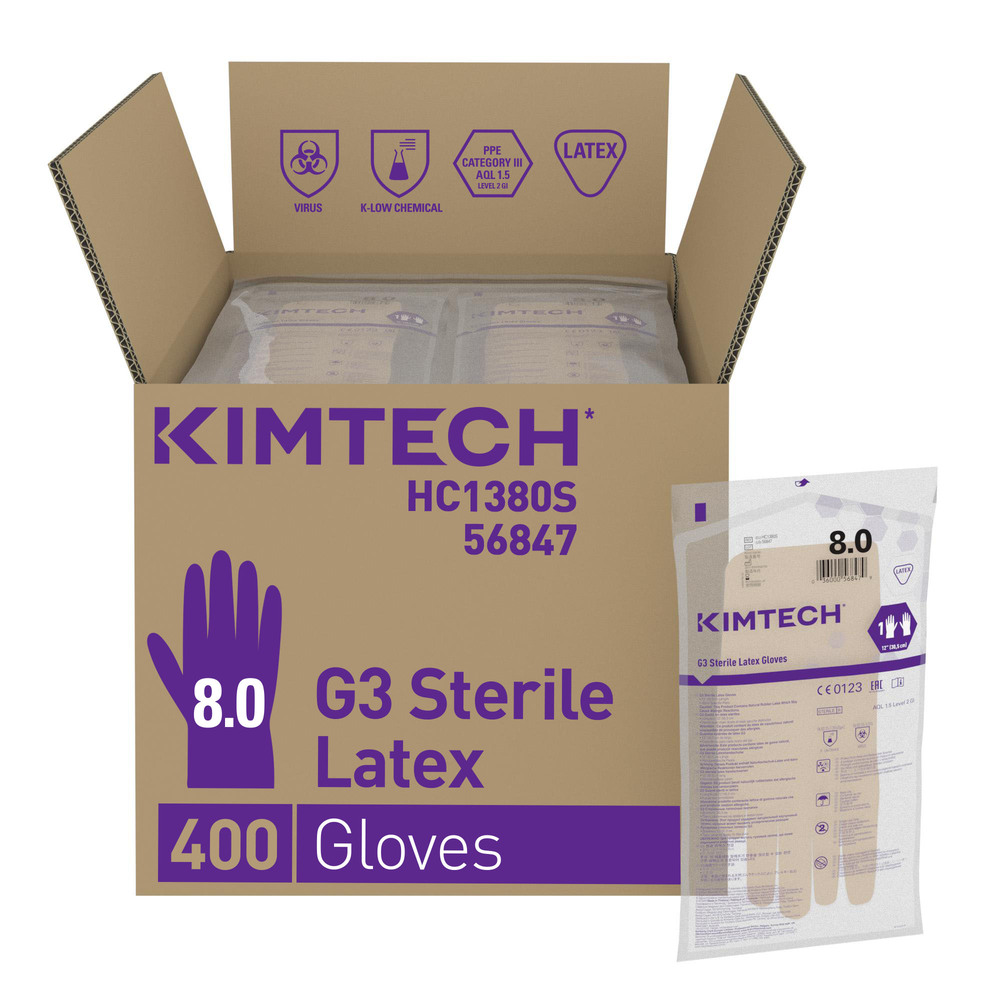Kimtech™ G3 Sterile Latex handspezifische Handschuhe HC1380S – Natur, 8, 10x20 Paar (400 Handschuhe), Länge: 30,5 cm - HC1380S
