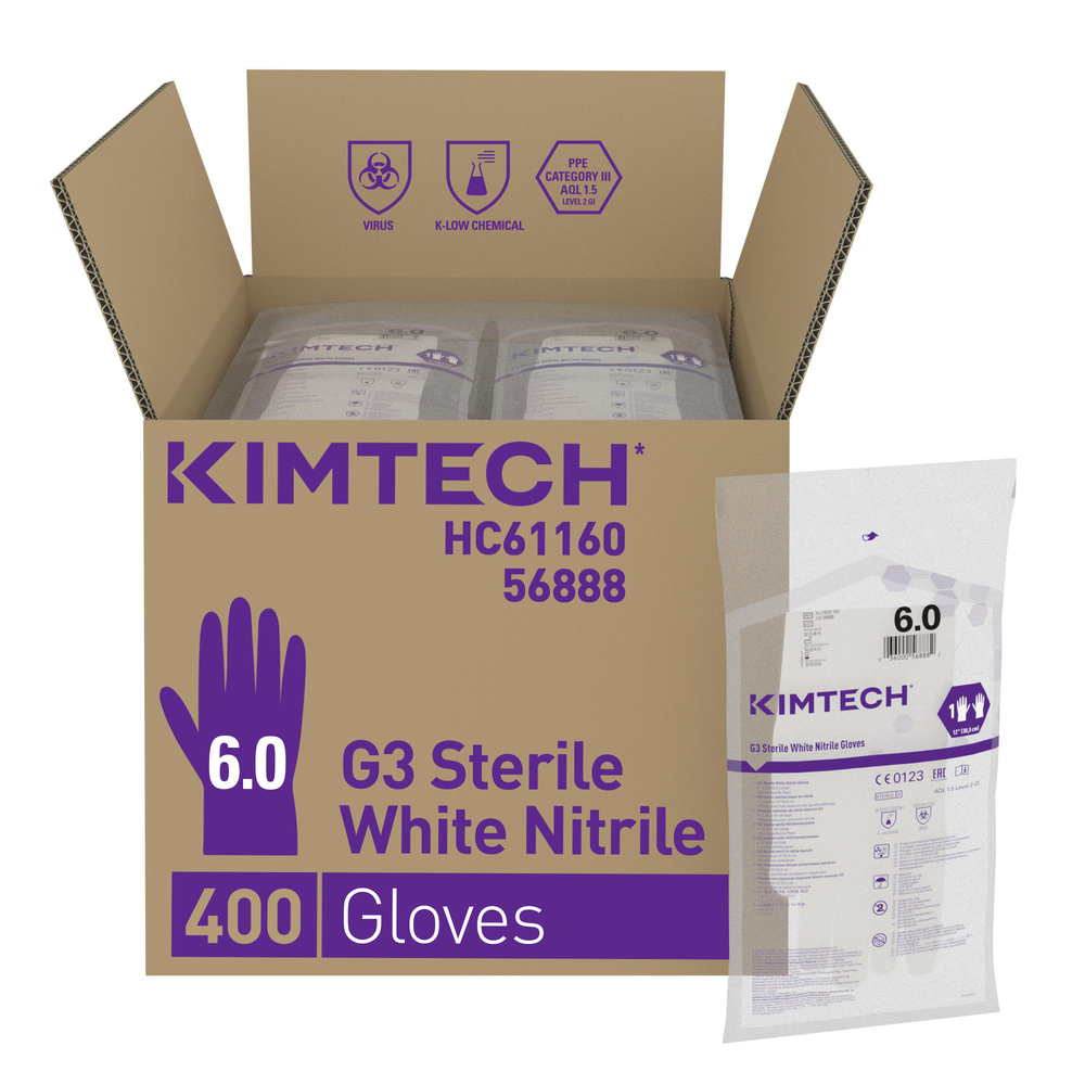 Kimtech™ G3 Sterile White handspezifische Nitrilhandschuhe HC61160 – Weiß, 6, 10x20 Paar (400 Handschuhe), Länge: 30,5 cm - HC61160