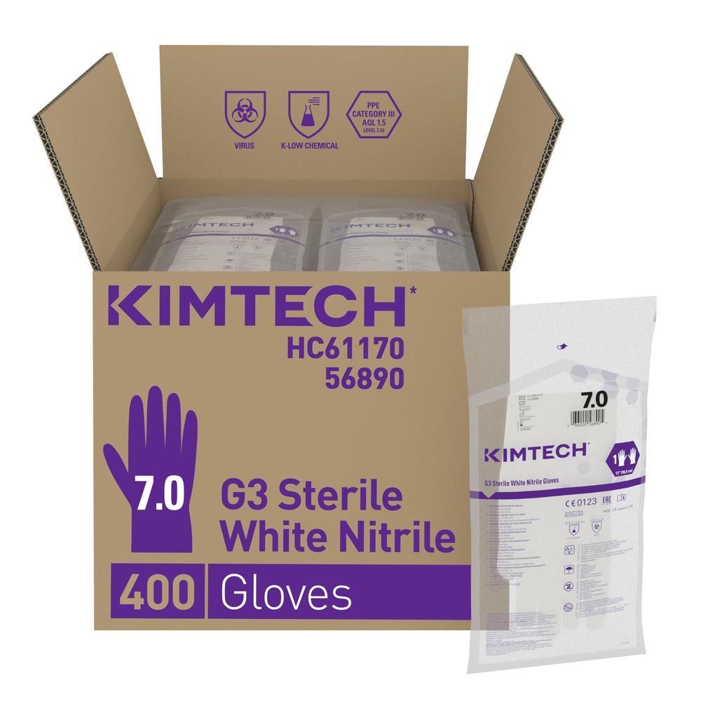 Kimtech™ G3 Sterile White handspezifische Nitrilhandschuhe HC61170 – Weiß, 7, 10x20 Paar (400 Handschuhe), Länge: 30,5 cm - HC61170