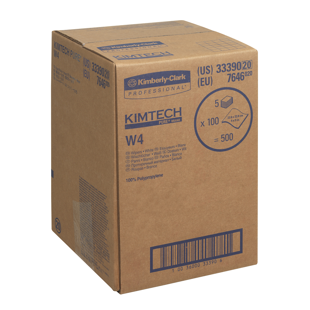 Kimtech® Pure W4 Wischtücher 7646 – 5 Packungen mit je 100 weißen Tüchern - 7646