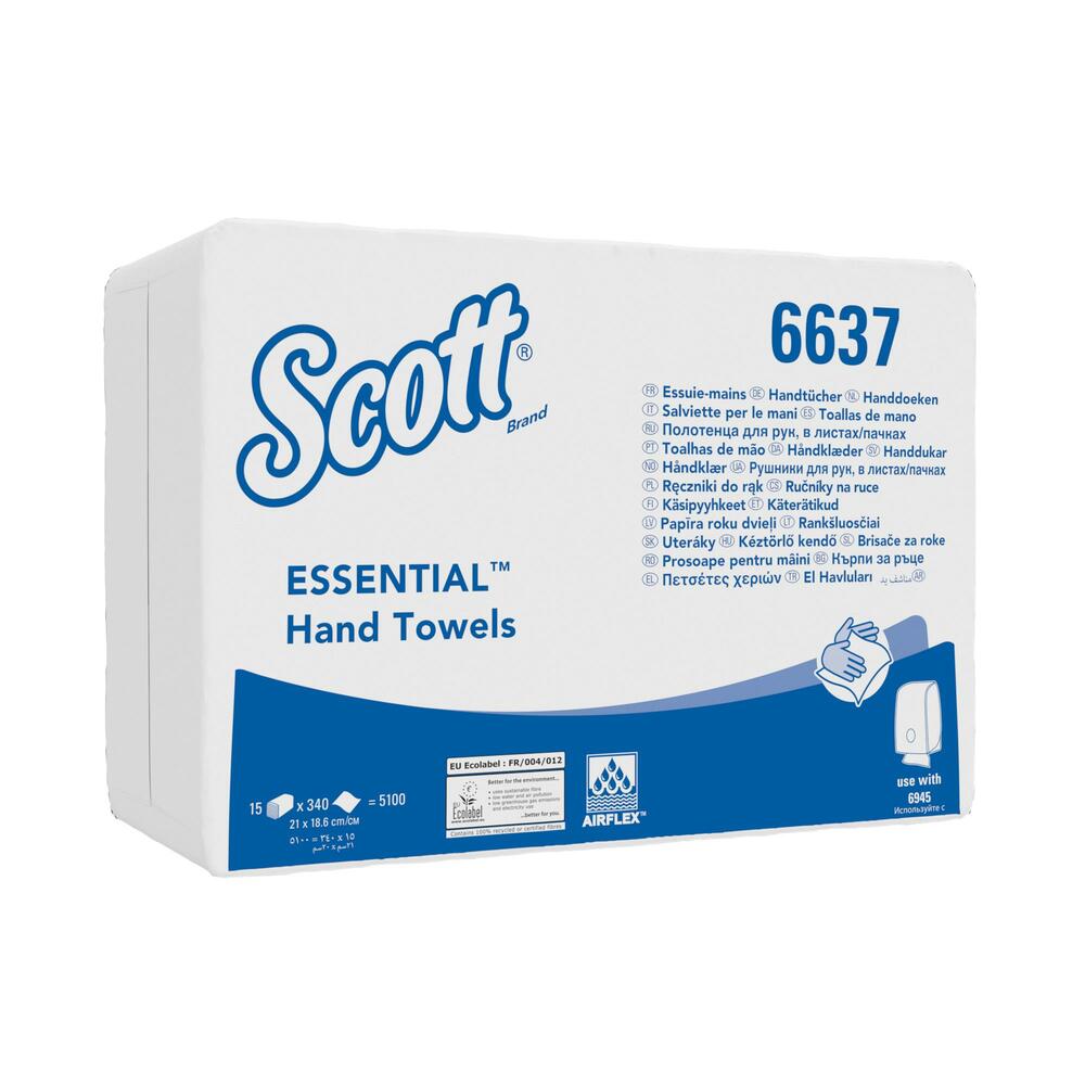 Scott® Essential™ Handtücher klein mit Interfold-Faltung 6637 – 15 Packungen mit je 340 weißen, 1-lagigen Tüchern - 6637