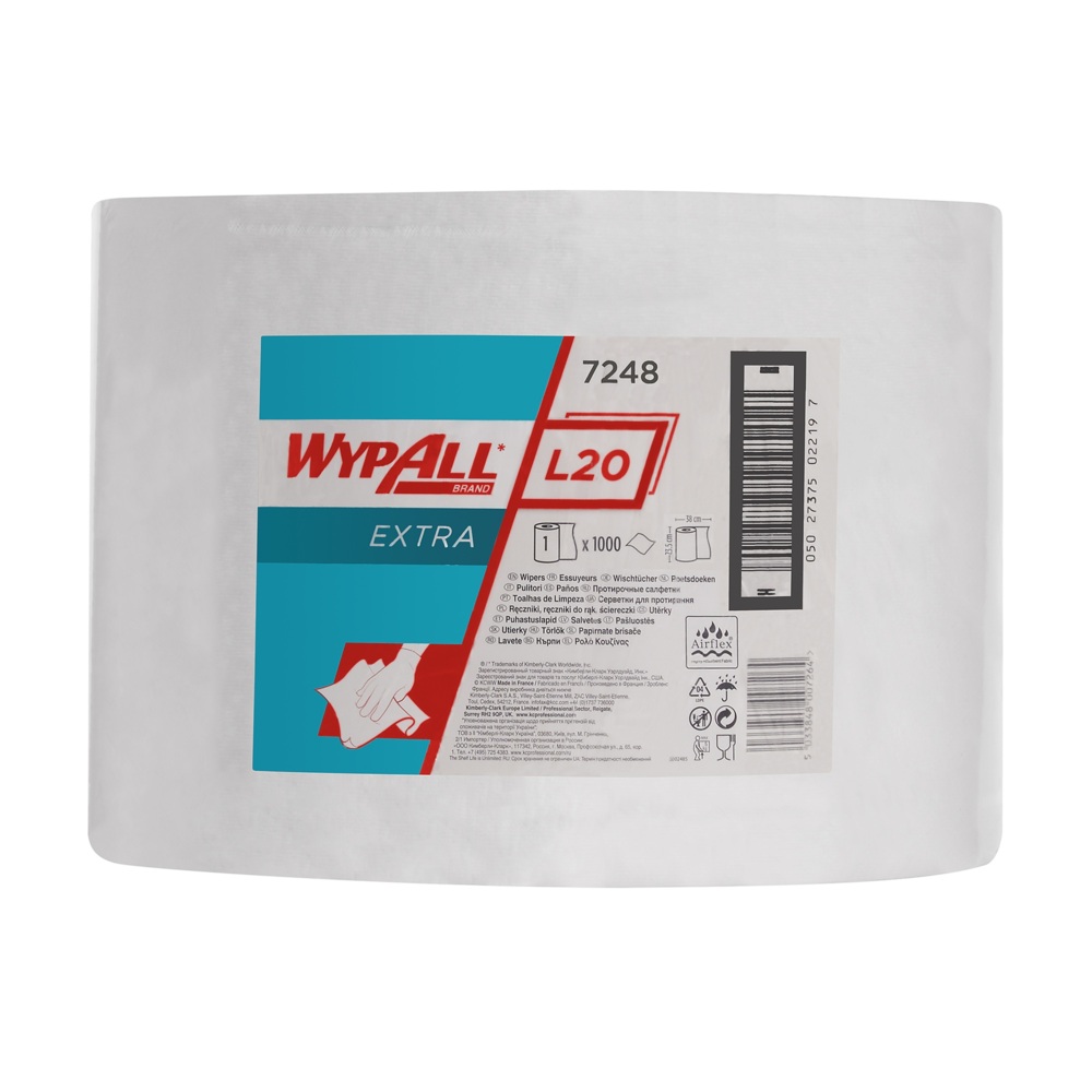 WypAll® L20 Extra Wischtücher 7248 auf der Großrolle – 1 Rolle mit 1.000 weißen, 2-lagigen Wischtüchern - 7248