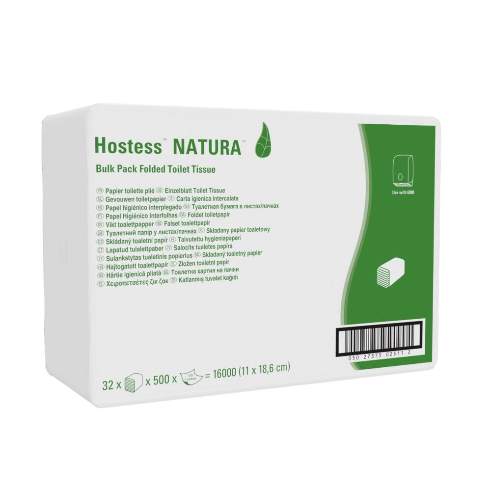 Hostess™ NATURA™ Einzelblatt-Toilettenpapier 8036 – 32 Packungen mit je 500 weißen, 1-lagigen Blättern (16.000 Blätter) - 8036