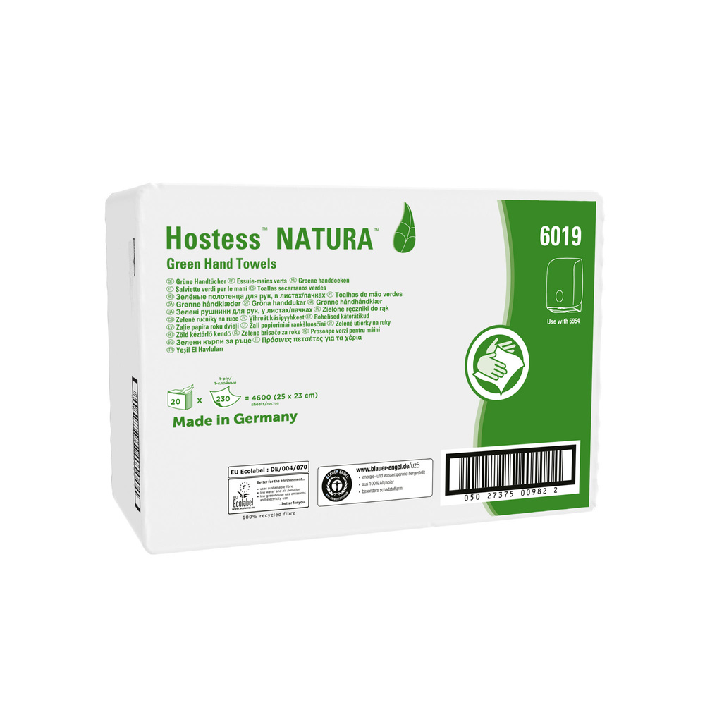 Hostess™ NATURA™ Papierhandtücher 6019 - Papiertücher für Spender - 20 Packungen x 230 Falthandtücher - grün, 1-lagig - 6019