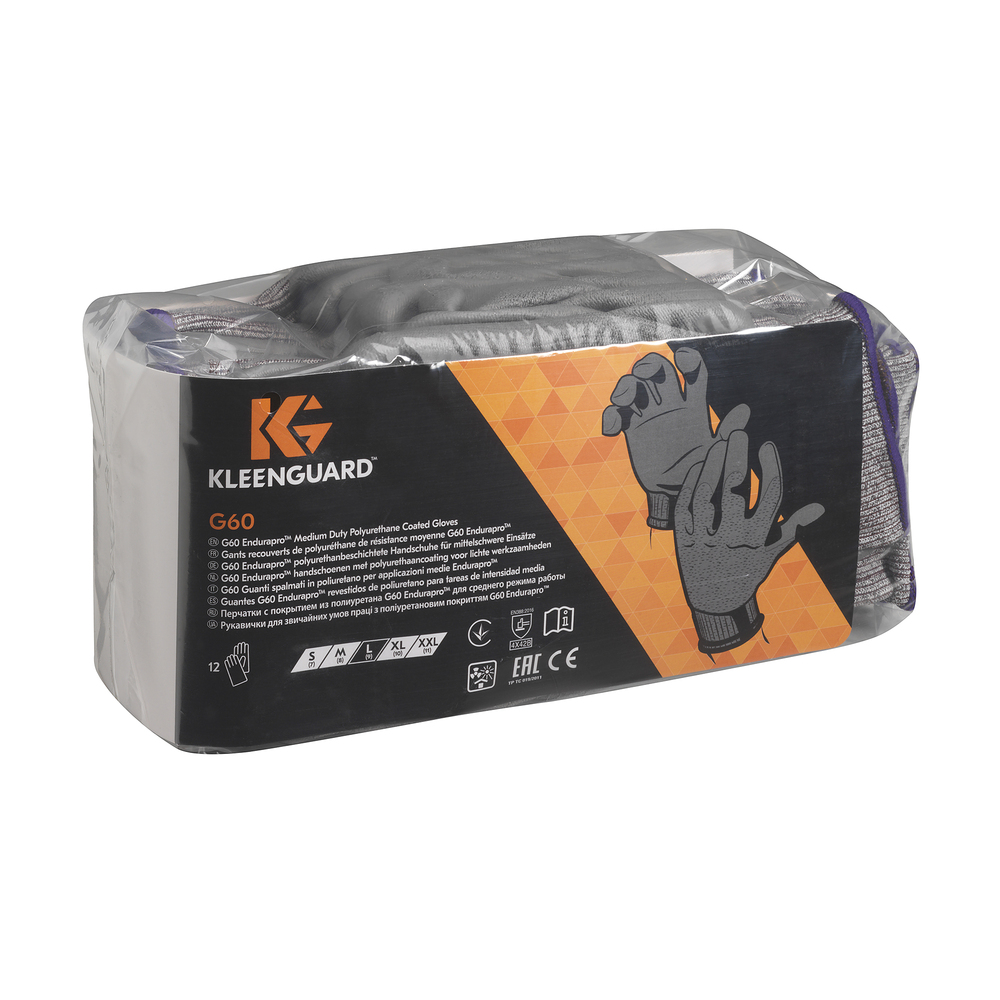 KleenGuard® G60 Endurapro™ polyurethanbeschichtete Handschuhe für mittelschwere Arbeiten 13824 – Grau, 8, 1x12 Paare (24 Handschuhe) - 13824