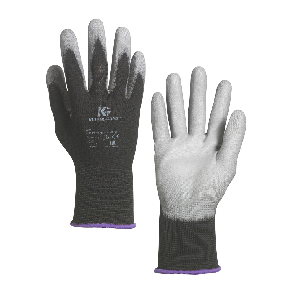 KleenGuard® G40 Polyurethanbeschichtete handspezifische Handschuhe 38729 – Grau, 10, 5x12 Paare (120 Handschuhe)