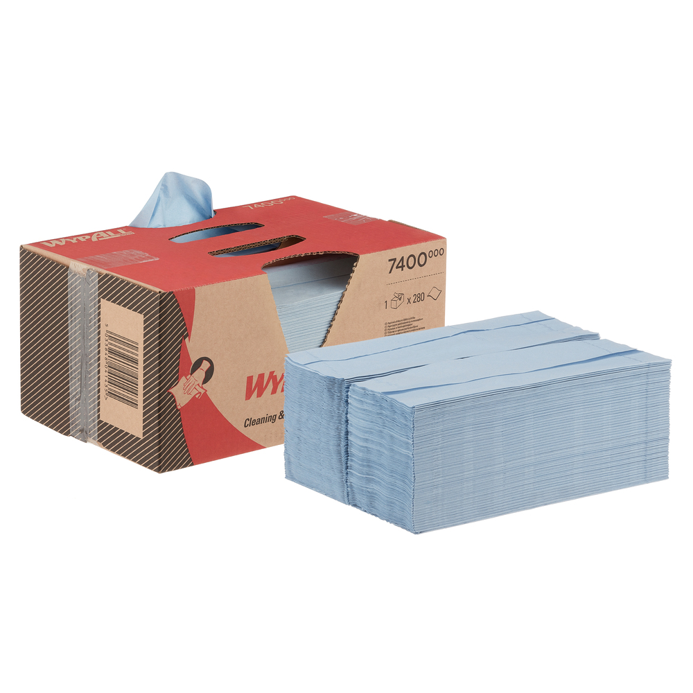 WypAll® L20 Papierwischtücher für Reinigung und Instandhaltungsarbeiten – BRAG™ Box, 7400 – 280 Wischtüchern, 2-lagig, blau - 7400