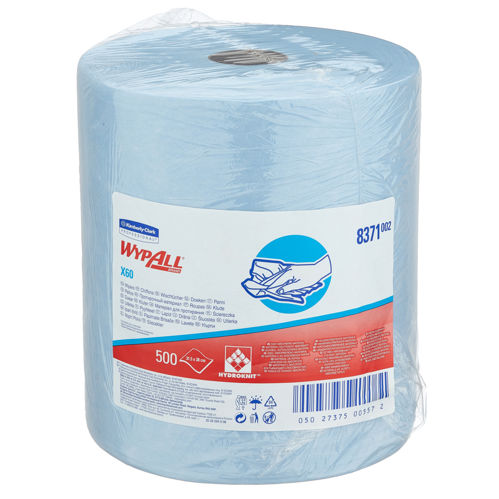 WypAll® X60 Tücher 8371 auf Großrolle – 1 Großrolle mit 500 blauen, 1-lagigen Tüchern - 8371