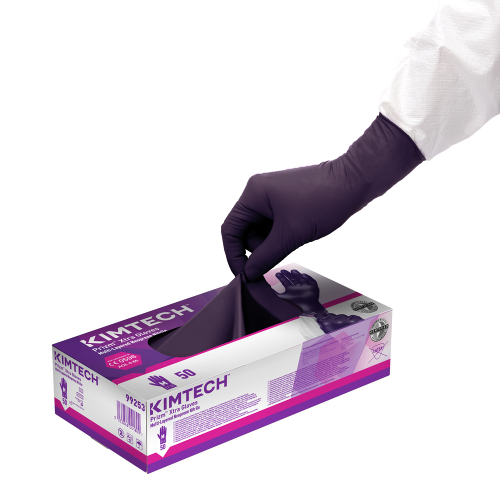 Kimtech™ Prizm™ Xtra™ mehrschichtige Neopren-Nitrilhandschuhe - 30 cm, beidhändig tragbar 99253 - dunkel violett / dunkel magenta / M – 10 Boxen x 50 Einmalhandschuhe (500 Handschuhe) - 99253