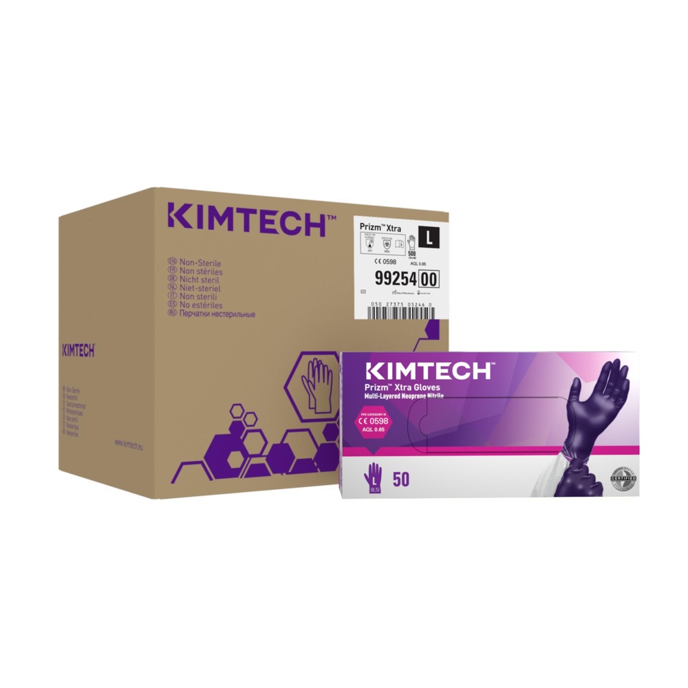 Kimtech™ Prizm™ Xtra™ mehrschichtige Neopren-Nitrilhandschuhe - 30 cm, beidhändig tragbar 99254 - dunkel violett / dunkel magenta / L – 10 Boxen x 50 Einmalhandschuhe (500 Handschuhe) - 99254