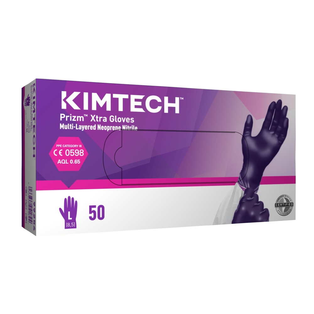 Kimtech™ Prizm™ Xtra™ mehrschichtige Neopren-Nitrilhandschuhe - 30 cm, beidhändig tragbar 99254 - dunkel violett / dunkel magenta / L – 10 Boxen x 50 Einmalhandschuhe (500 Handschuhe) - 99254