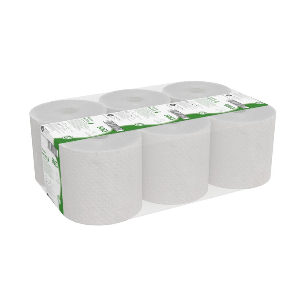 Hostess™ NATURA™ Papierhandtücher aus 100 % Recyclingmaterial 6063 – 1-lagige Rollenhandtücher – 6 x 190 m Papierhandtücher in Rollen (1,140 m gesamt) - 6063
