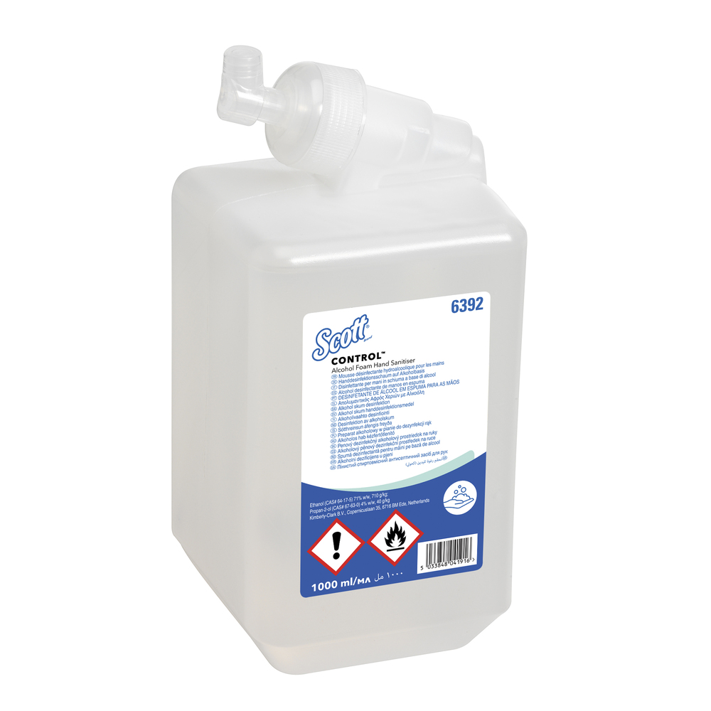 Scott® Control™ Handdesinfektionsschaum auf Alkoholbasis 6392 – 6 x 1 Liter Handdesinfektionsmittel, Nachfüllpackung (6 Liter gesamt) - 6392