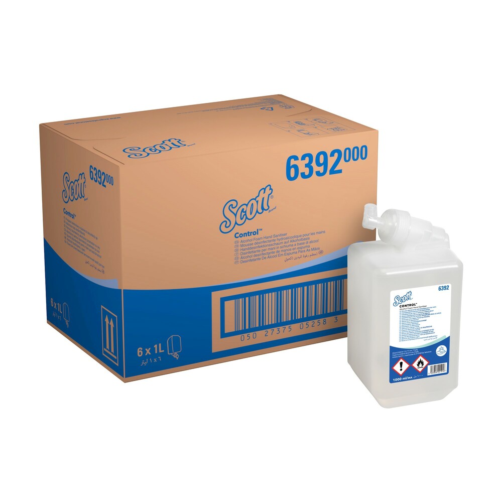 Scott® Control™ Handdesinfektionsschaum auf Alkoholbasis 6392 – 6 x 1 Liter Handdesinfektionsmittel, Nachfüllpackung (6 Liter gesamt)