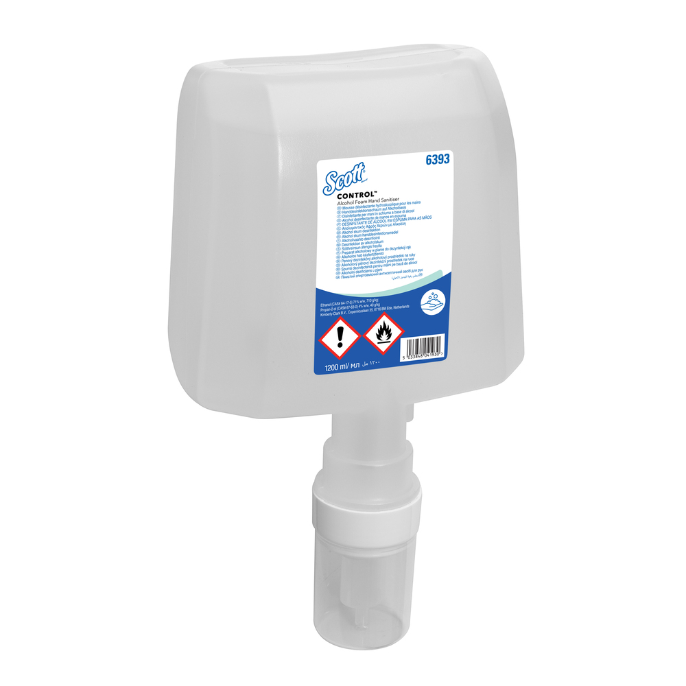 Scott® Control™ Handdesinfektionsschaum auf Alkoholbasis 6393 – 4 x 1,2 Liter Handdesinfektionsmittel, Nachfüllpackung (4,8 Liter gesamt) - 6393