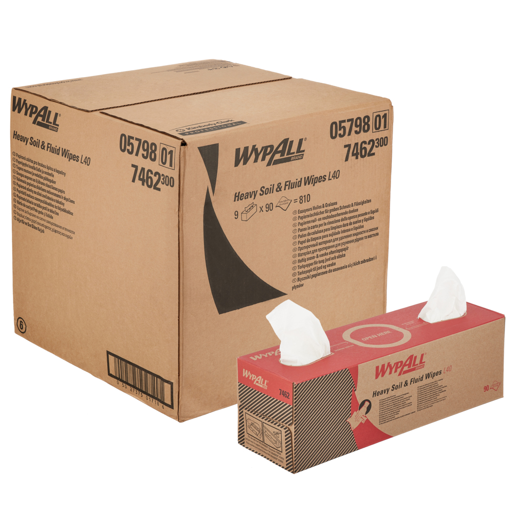 WypAll® L40 Airflex™ Wischtücher in der Zupfbox 7462 - 90 weiße Tücher pro Box (Packung enthält 9 Boxen) - 7462