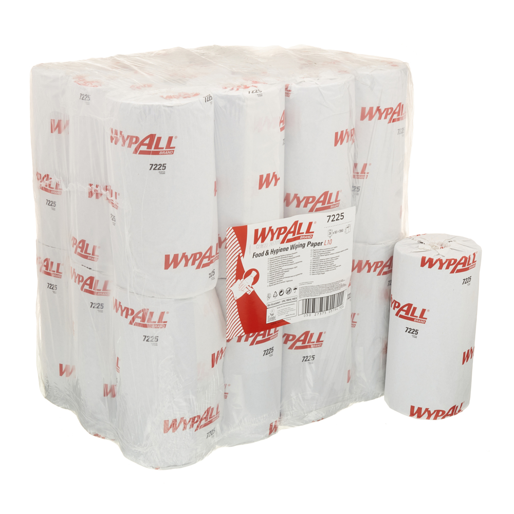 WypAll® Papierwischtücher für Lebensmittel & Hygiene L10, kompakte Rolle, 7225 – 24 Rollen x 165 Wischtücher, 1-lagig, blau - 7225
