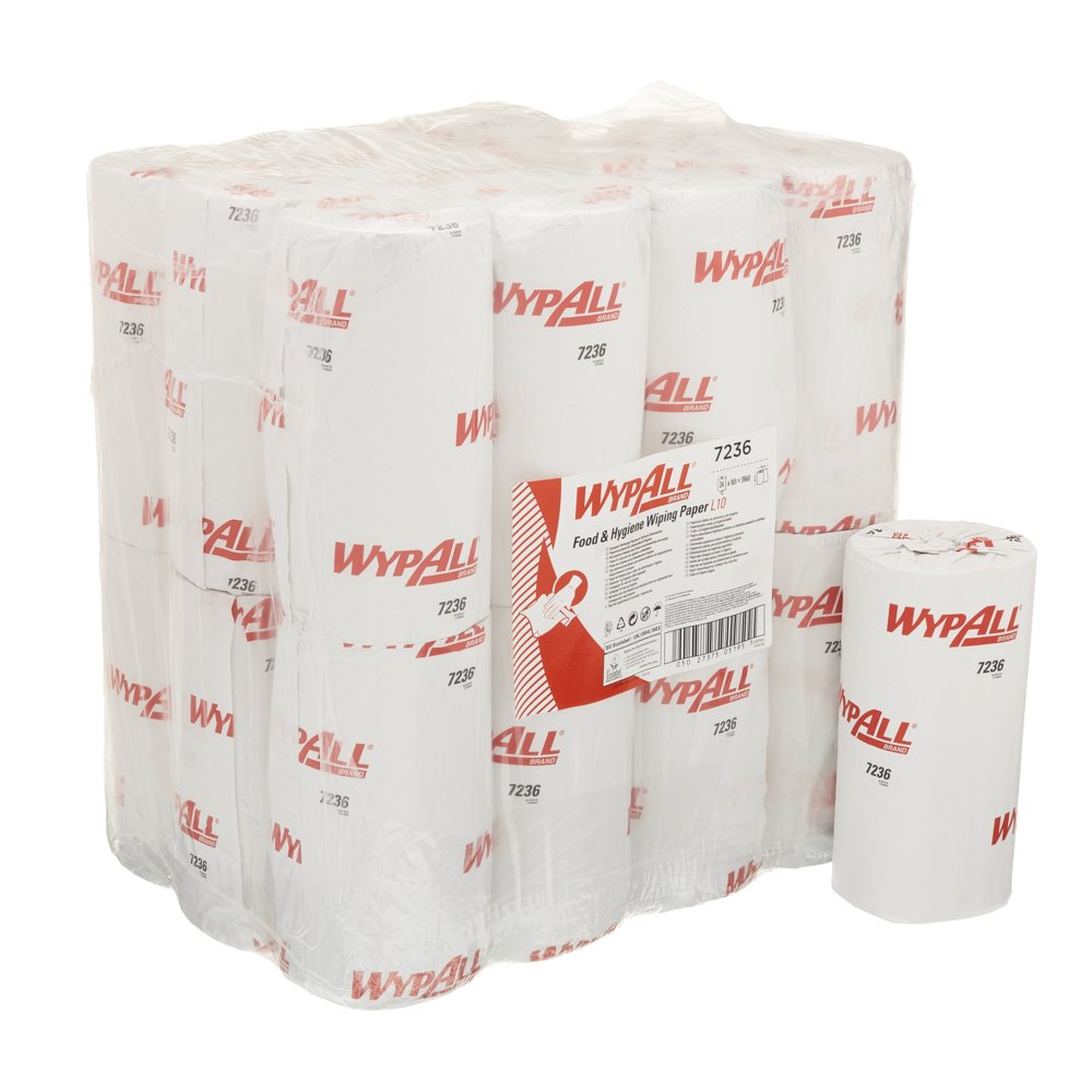 WypAll® L10 Papier-Reinigungstücher für Lebensmittel und Hygiene 7236 – 1-lagige kompakte Reinigungstücher – 24 Rollen x 165 Papier-Wischtücher, weiß (insges. 3.960) - 7236