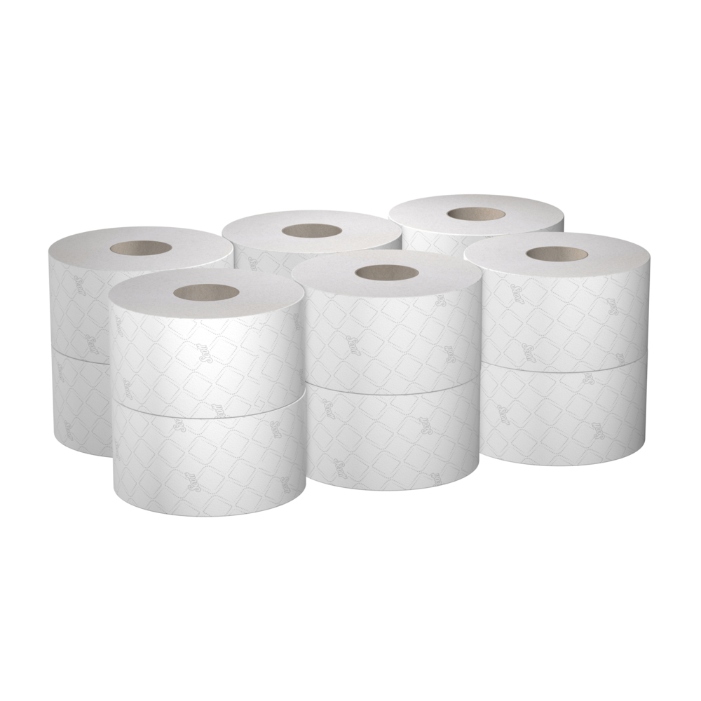 Scott® Essential™ Jumbo Toilettenpapierrolle 8522 – Jumbo-Rolle Toilettenpapier – 12 Rollen x 474 Blatt 2-lagigen Toilettenpapiers (2.160m gesamt) - 8522