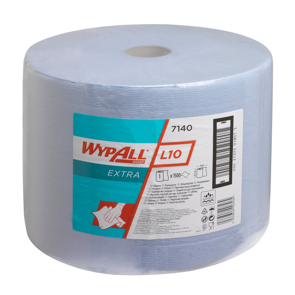 WypAll® L10 Extra Wischtücher 7140 auf der Großrolle – 1 Rolle mit 1.500 blauen, 1-lagigen Wischtüchern - 7140