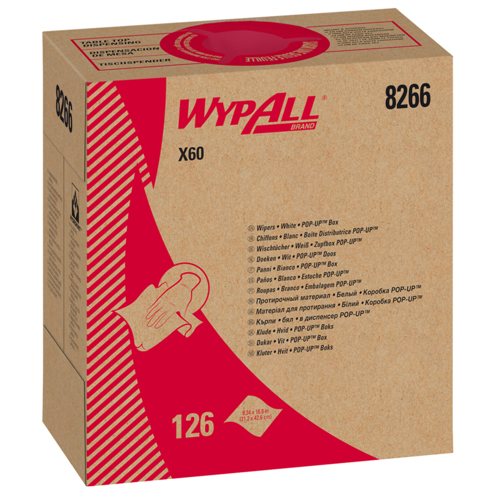 WypAll® X60 Reinigungstücher 8266 – Reinigungstücher – 10 Pop-Up-Boxen x 126 Wischtücher, weiß (insges. 1.260) - 8266