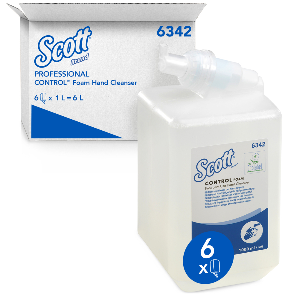 Scott® Control™ Schaum-Seife für häufige Verwendung 6342 – unparfümierte Handseife – 6 x 1 Liter, Kassetten farbloser Handreiniger (insges. 6 l)
