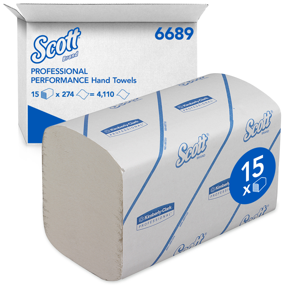 Scott® Papierhandtücher Performance 6689 - Papiertücher für Spender - 15 Packungen x 274 Falhandtüchern - weiß, Größe S, 1-lagig - 6689