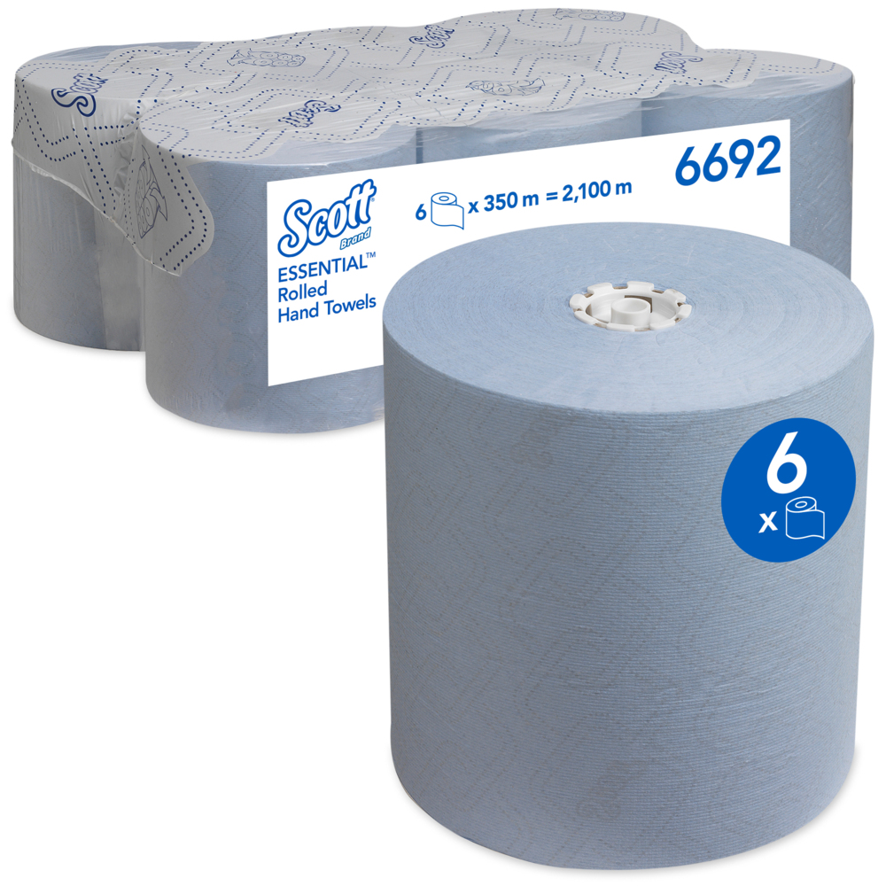 Scott® Essential™ Papierhandtücher gerollt 6692 – blaue Papiertücher – 6 x 350 m Handtuchrollen (insges. 2.100 m)