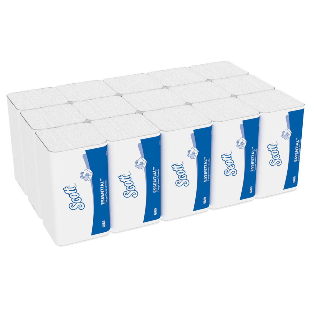 Scott® Essential™ große Papierhandtücher 6669 – Multifold-Falthandtücher – 15 Packungen x 240 Papiertücher, weiß mit Z-Faltung (insges. 3.600) - 6669