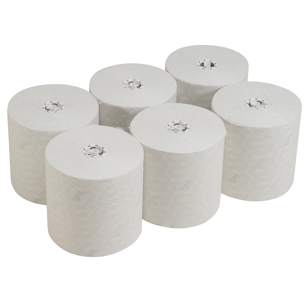 Scott® Essential™ Papierhandtücher gerollt 6691 – Papiertücher auf Rollen – 6 x 350 m Handtuchrollen, weiß (insges. 2.100 m) - 6691
