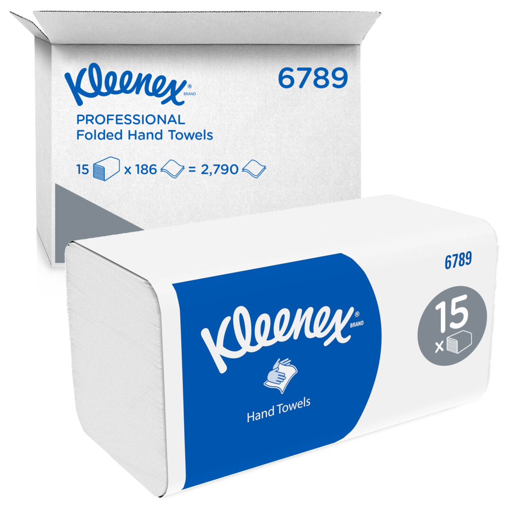 Kleenex® Papierhandtücher mit Interfold-Faltung 6789 – 2-lagige Papiertücher mit V-Faltung – 15 Packungen x 186 Handtücher (insges. 2.790) - 6789
