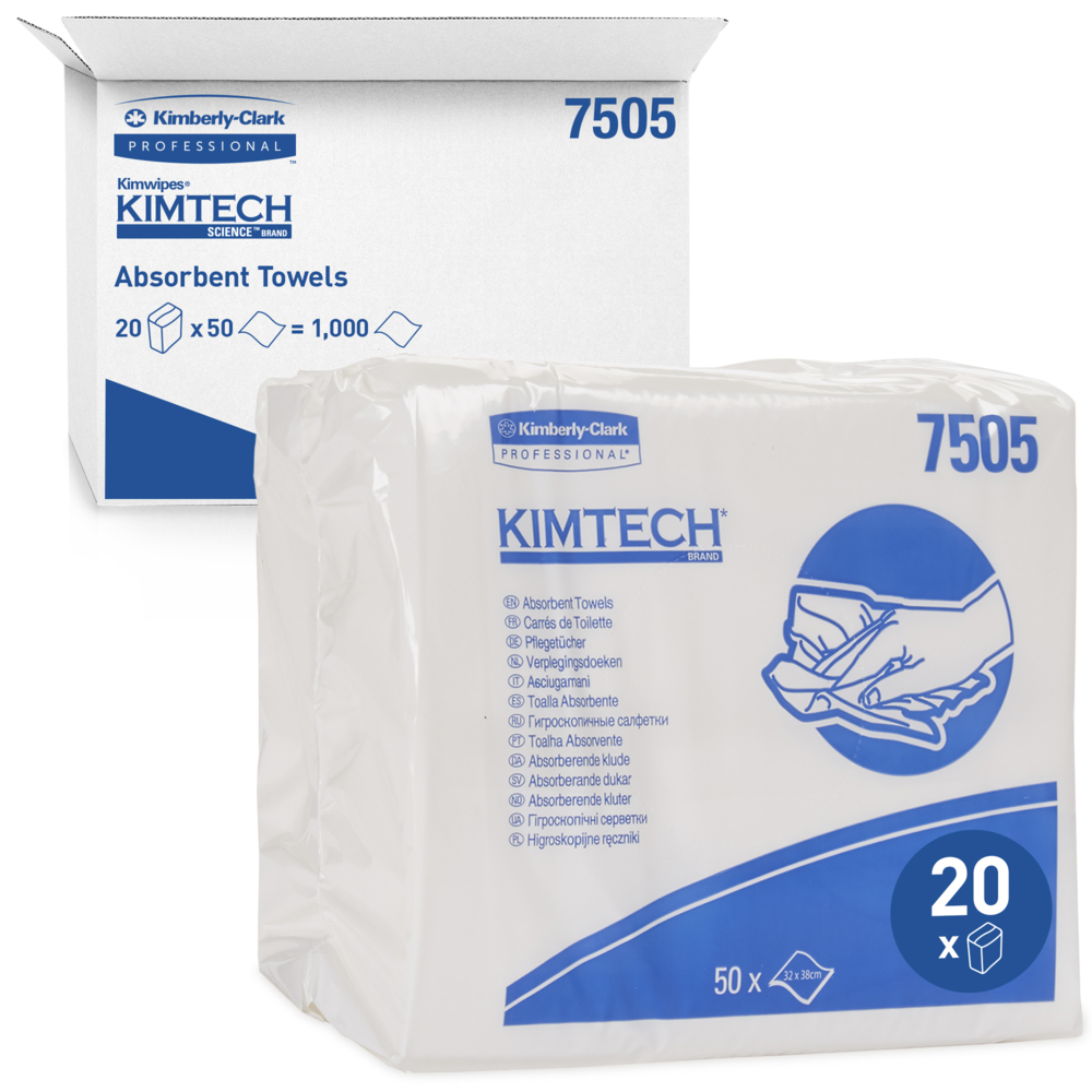 Kimtech® Saugfähige Pflegetücher 7505 - 50 weiße Wischtücher pro Beutel (Karton enthält 20 Beutel) - 7505