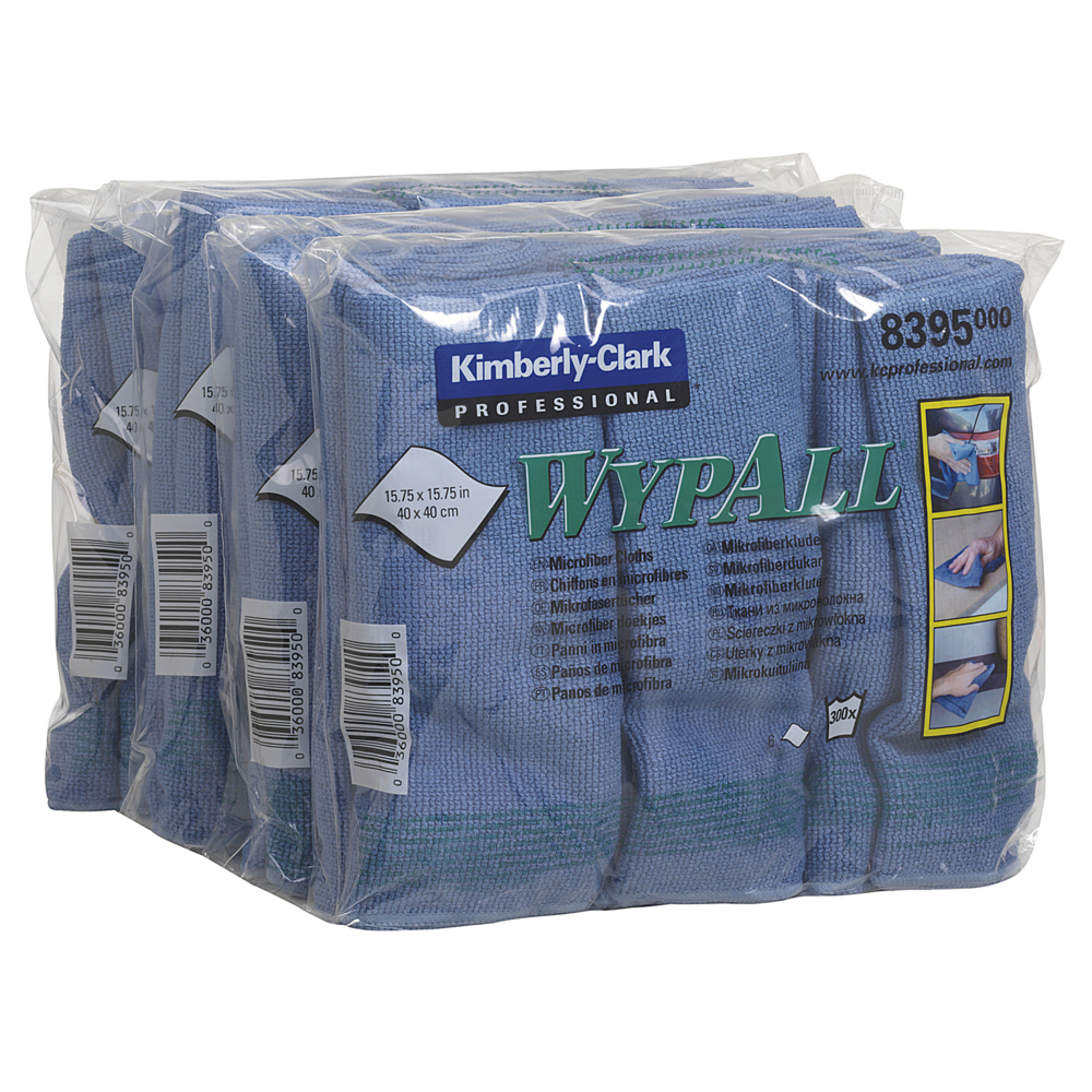 WypAll* Mikrofasertücher (Art.-Nr. 8395) 6 blaue, 40 x 40 cm große Tücher pro Päckchen (Karton enthält 4 Päckchen). - 8395