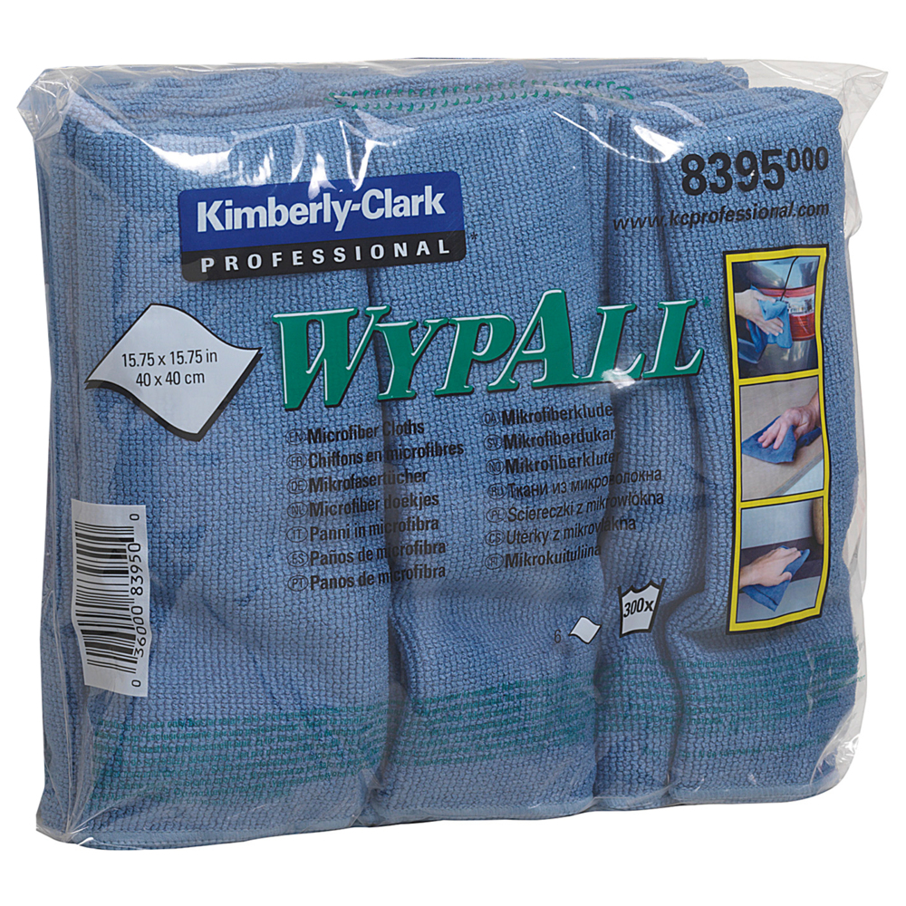 WypAll* Mikrofasertücher (Art.-Nr. 8395) 6 blaue, 40 x 40 cm große Tücher pro Päckchen (Karton enthält 4 Päckchen). - 8395