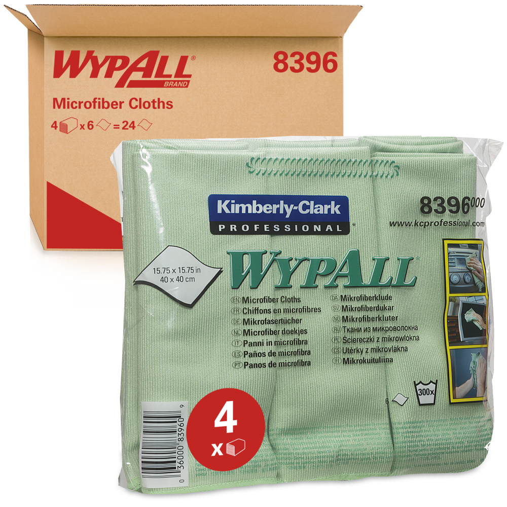 WypAll® Mikrofasertücher 8396 - 6 grüne, 40 x 40 cm große Tücher pro Päckchen (Karton enthält 4 Päckchen) - 8396